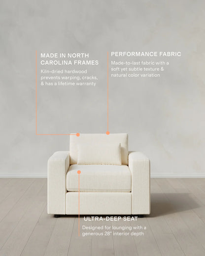 Ashford Deep Seat Chair and a Half in Performance Chenille Linen Blend - 46" / Snow