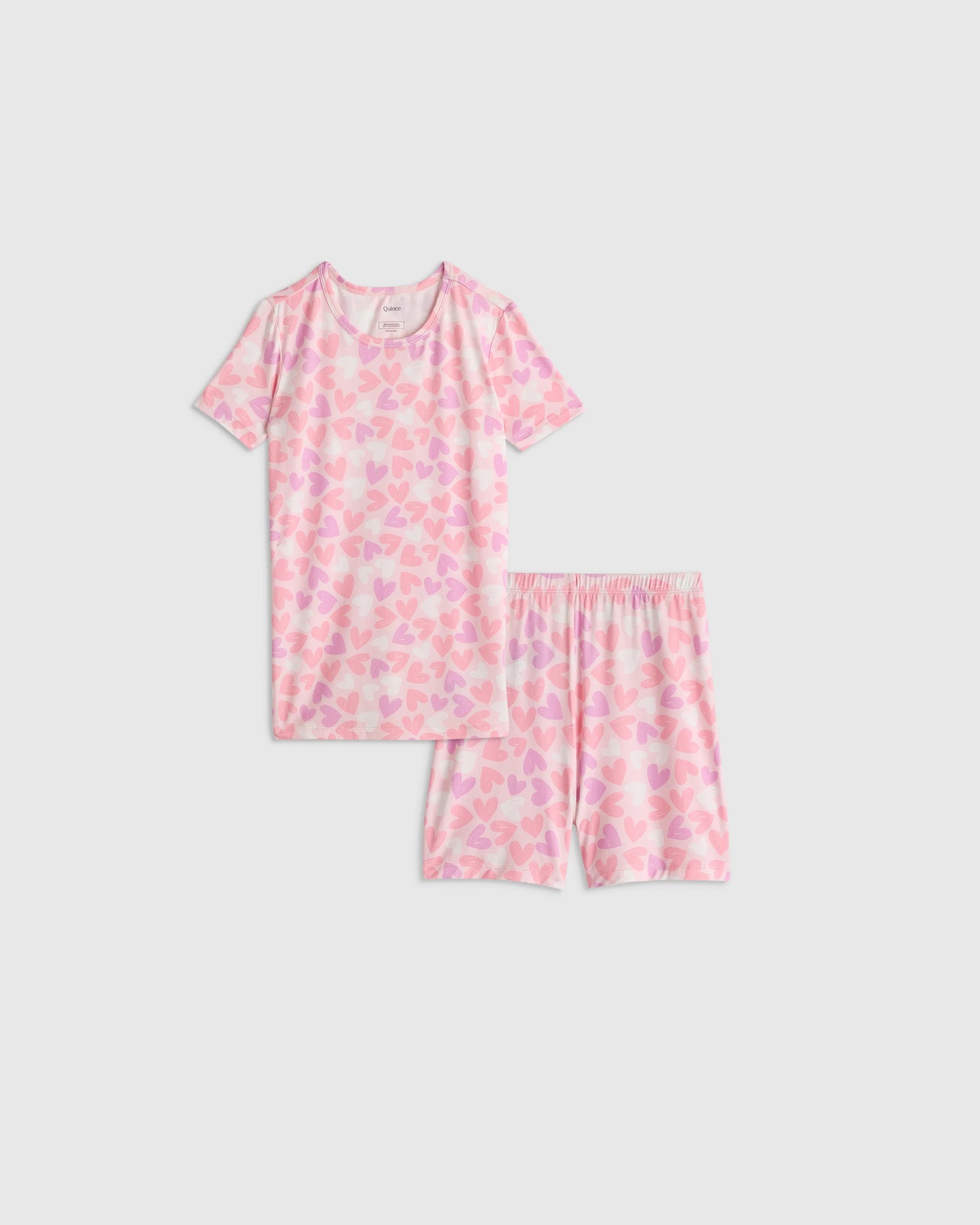 Bamboo Short Sleeve and Shorts Pajama Set - 2T / Lavender Hearts