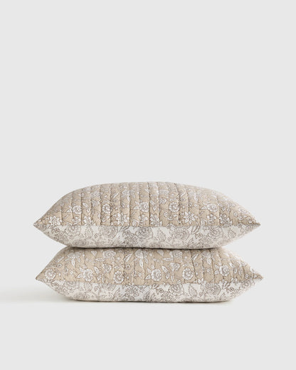 Organic Cotton Block Print Quilted Sham Set - Standard / Green