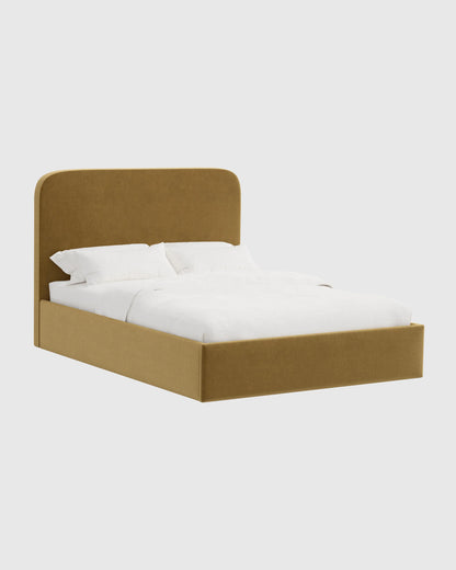 Curved Bed in Performance Velvet - Full / Walnut
