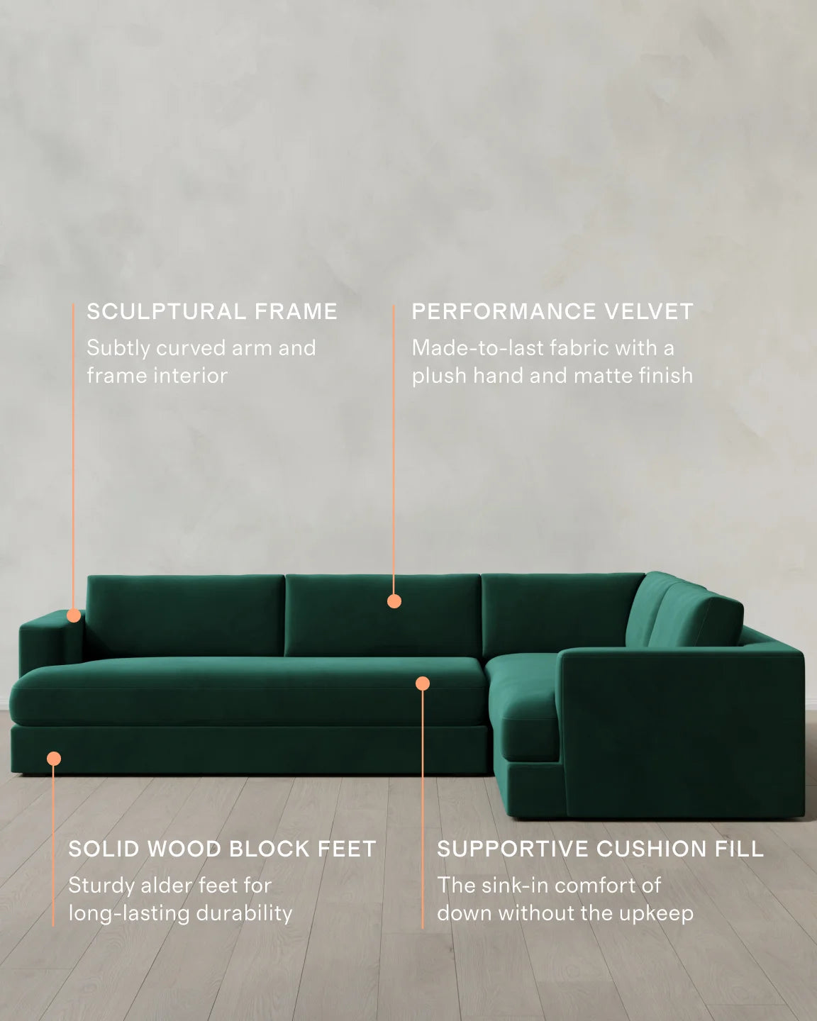 Sierra Curved Arm L Sectional in Performance Velvet - Right Arm / Sable