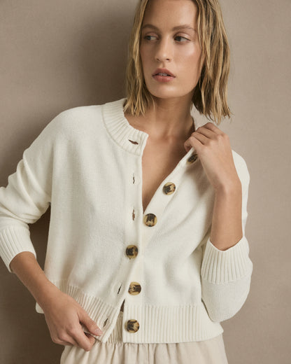 100% Organic Cotton Cropped Cardigan - XS / Heather Brown