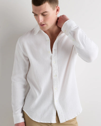 100% Organic Cotton Gauze Long Sleeve Shirt - S / White