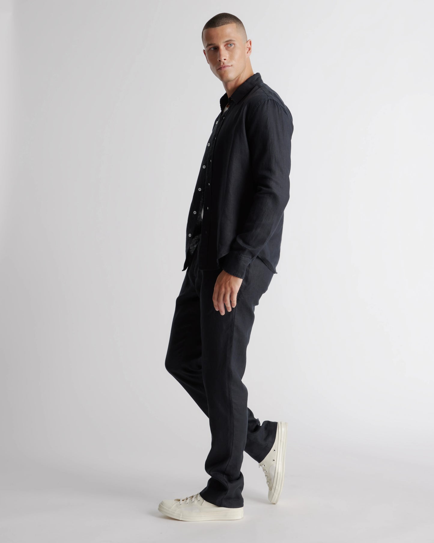 100% European Linen Relaxed Long Sleeve Shirt - XS / Flax