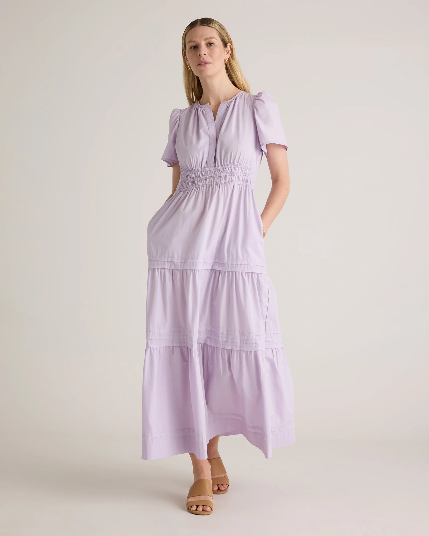 100% Organic Cotton Poplin Tiered Maxi Dress - XS / Riviera Blue Heirloom Floral