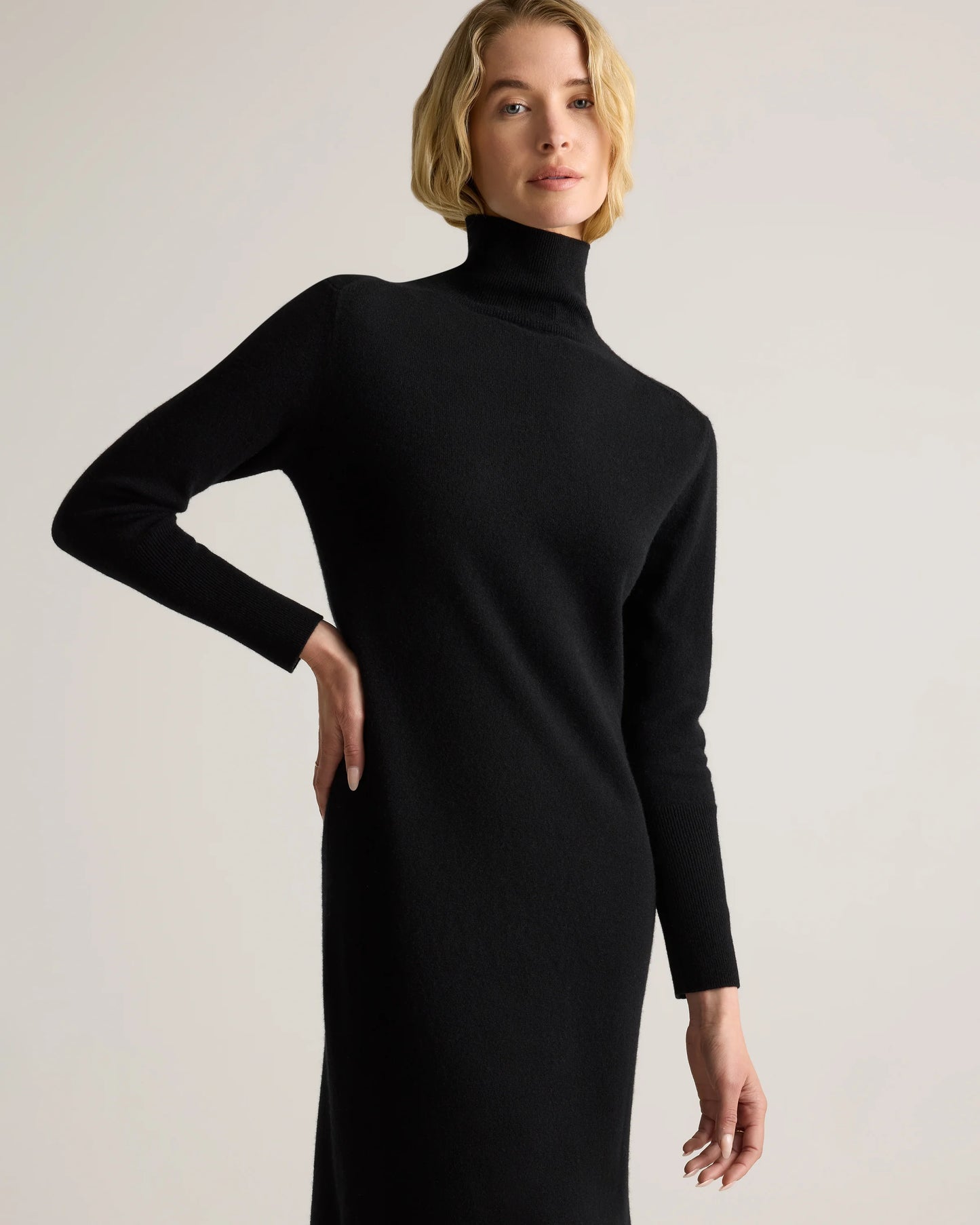 Mongolian Cashmere Turtleneck Midi Sweater Dress - XS / Charcoal