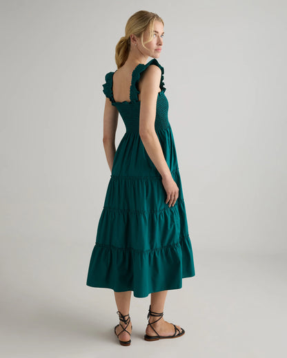 100% Organic Cotton Poplin Smocked Midi Dress - XS / Riviera Blue Heirloom Floral