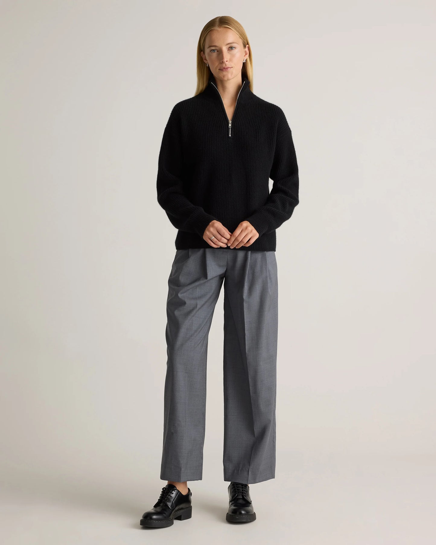 Mongolian Cashmere Fisherman Quarter Zip Sweater - XS / Ivory