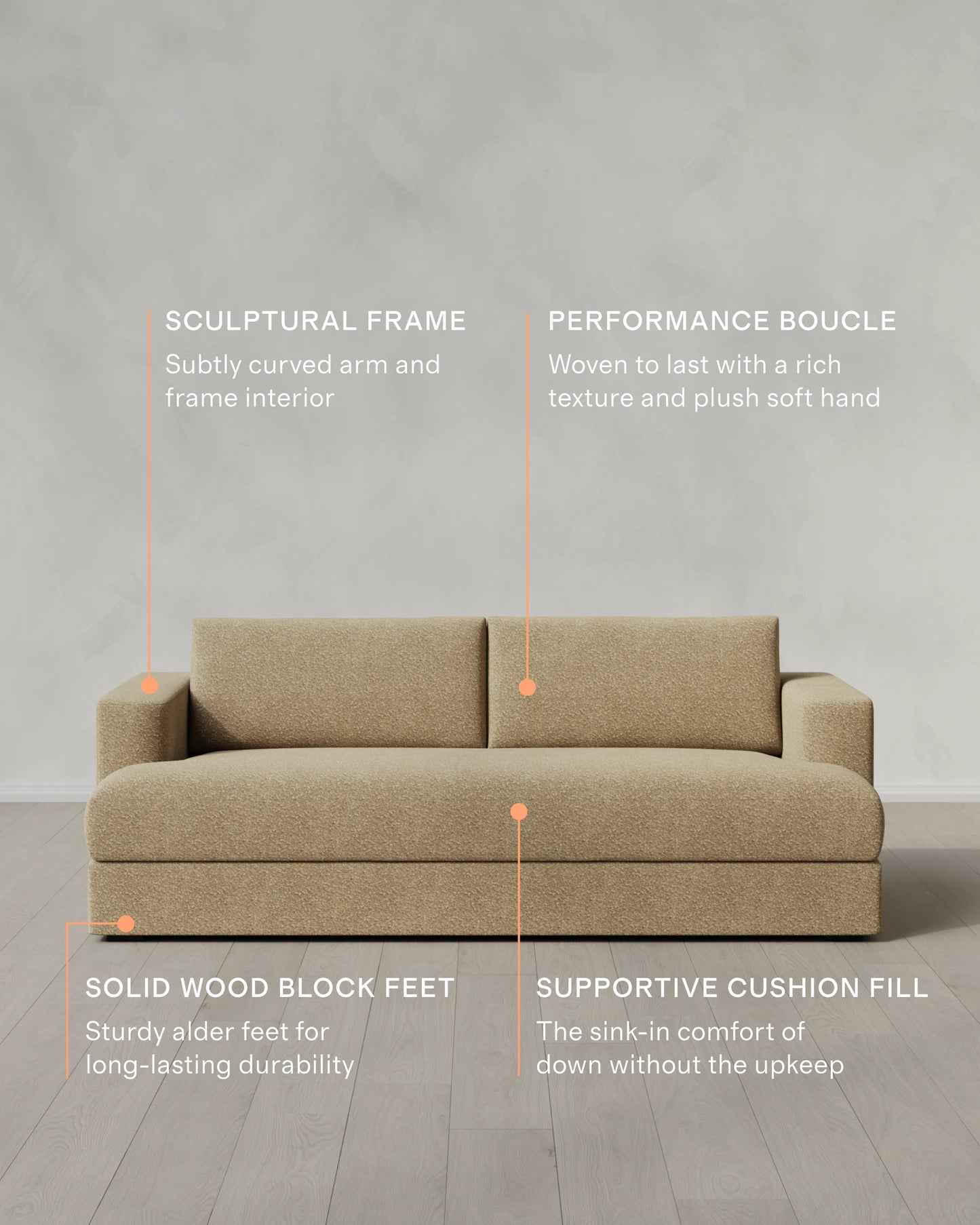 Sierra Curved Arm Sofa in Performance Boucle - 7ft / Linen