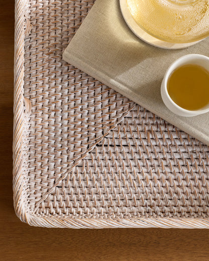 Handwoven Rattan Rectangular Tray - One Size / Natural