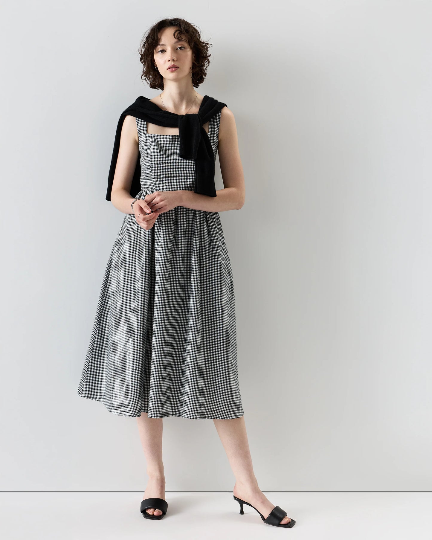 100% European Linen Fit & Flare Midi Dress - XS / Ivory Porcelain Blue Petite Floral