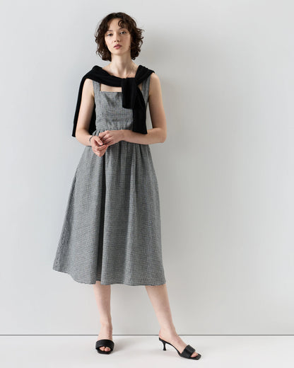 100% European Linen Fit & Flare Midi Dress - XS / Ivory Porcelain Blue Petite Floral