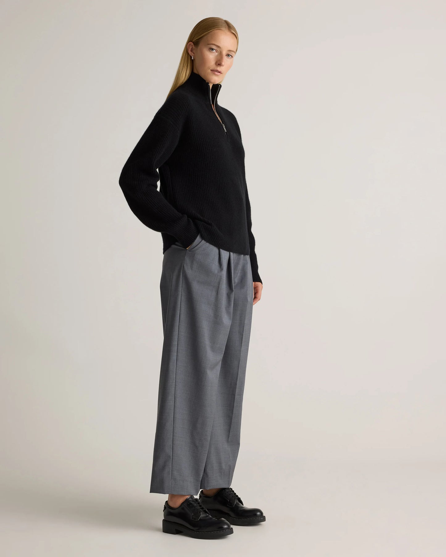 Mongolian Cashmere Fisherman Quarter Zip Sweater - XS / Ivory