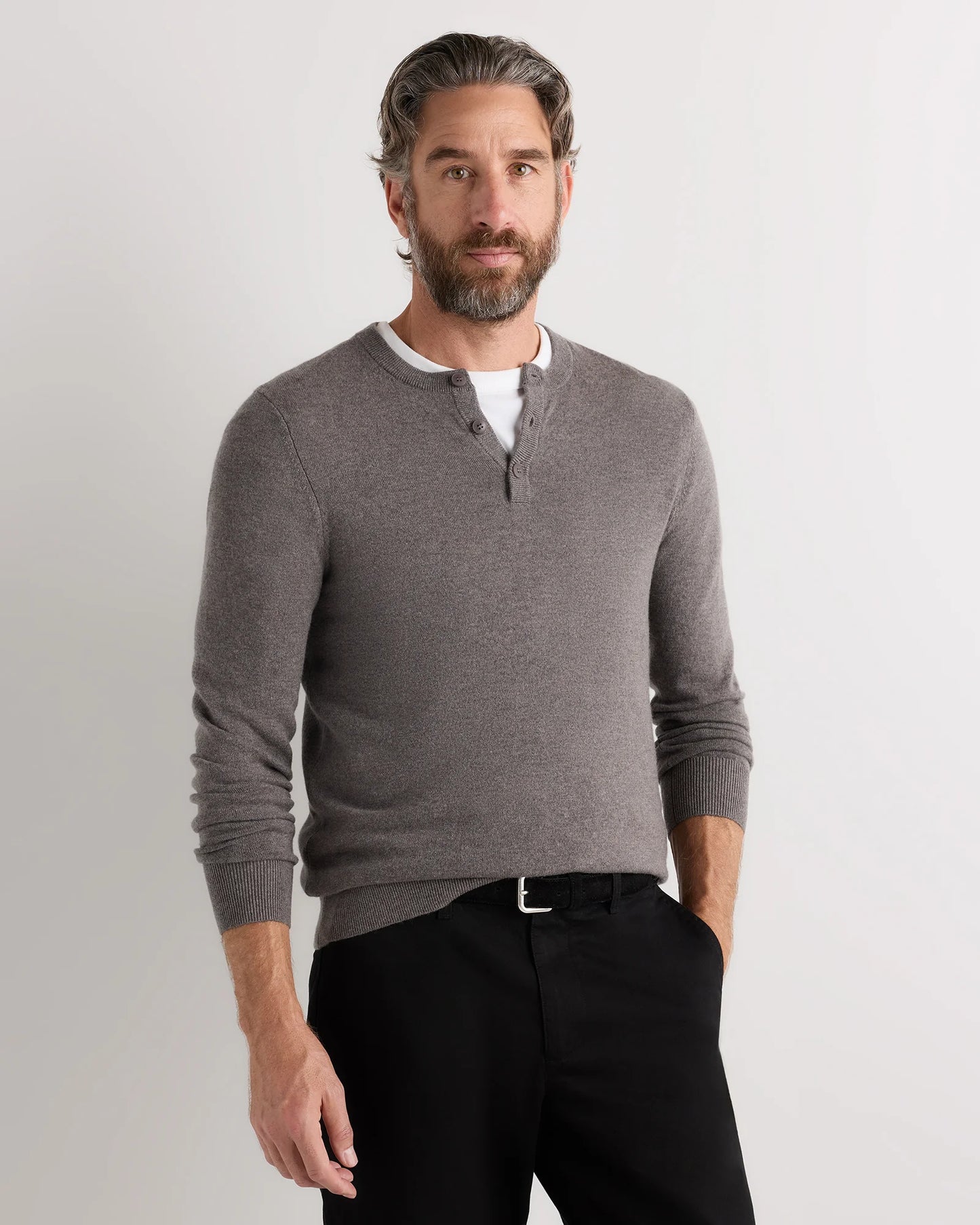 Mongolian Cashmere Henley Sweater - S / Brown