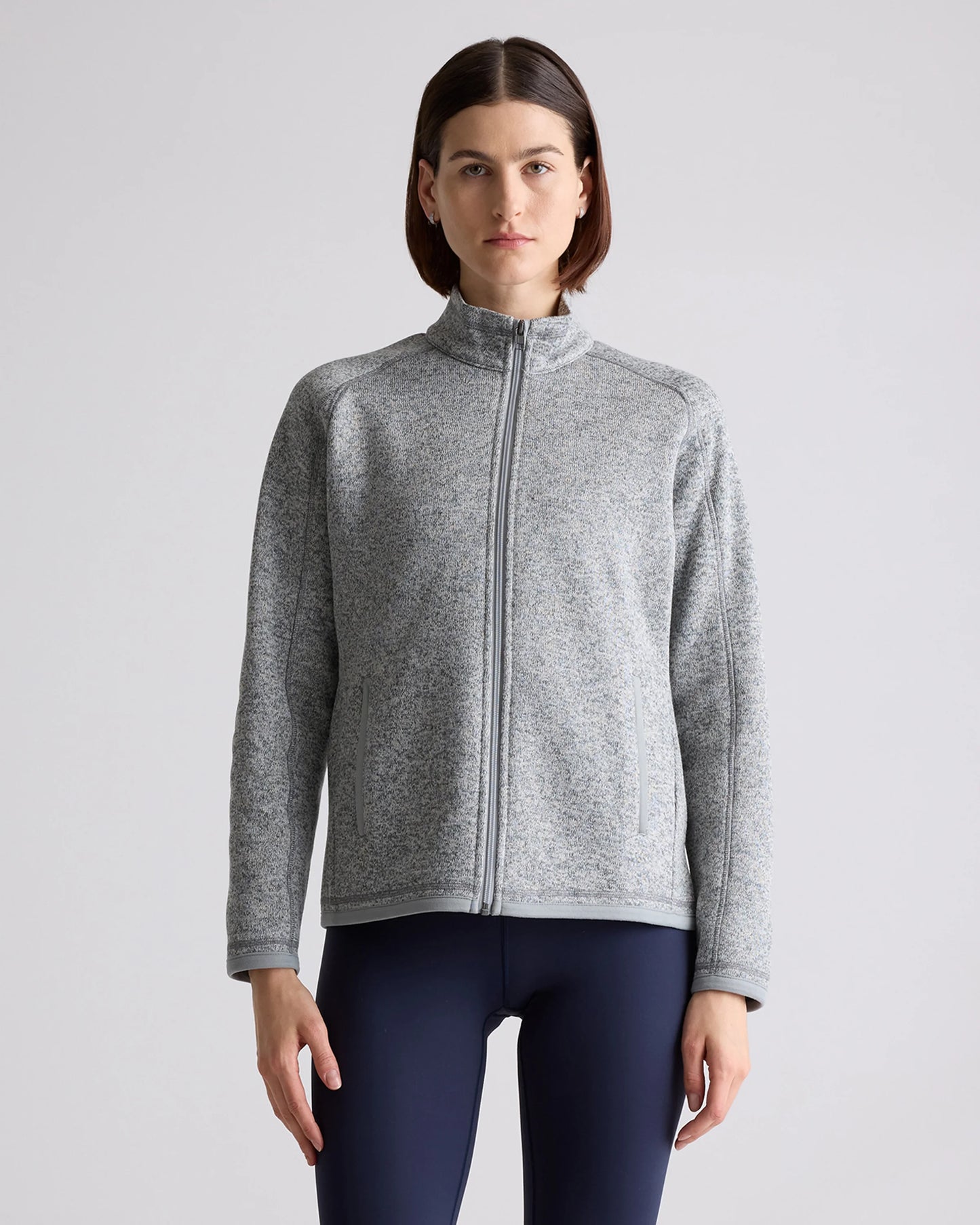 Sweater-Knit Fleece Full-Zip Jacket - XS / Heather Mineral Green