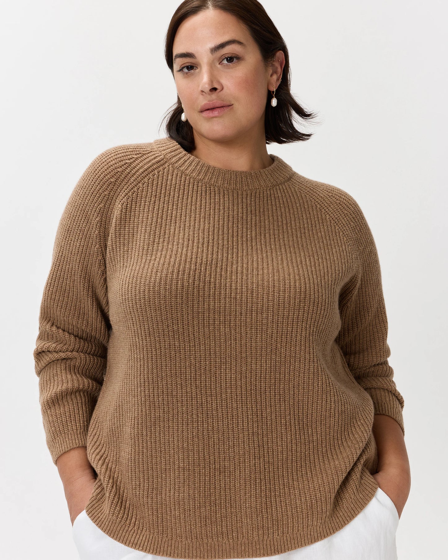 Mongolian Cashmere Fisherman Crewneck Sweater - 1X / Pale Custard Yellow
