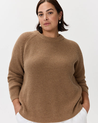 Mongolian Cashmere Fisherman Crewneck Sweater - 1X / Pale Custard Yellow