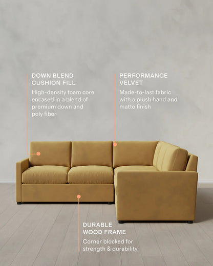 Brennan L Sectional in Performance Velvet - 99x99 / Taupe