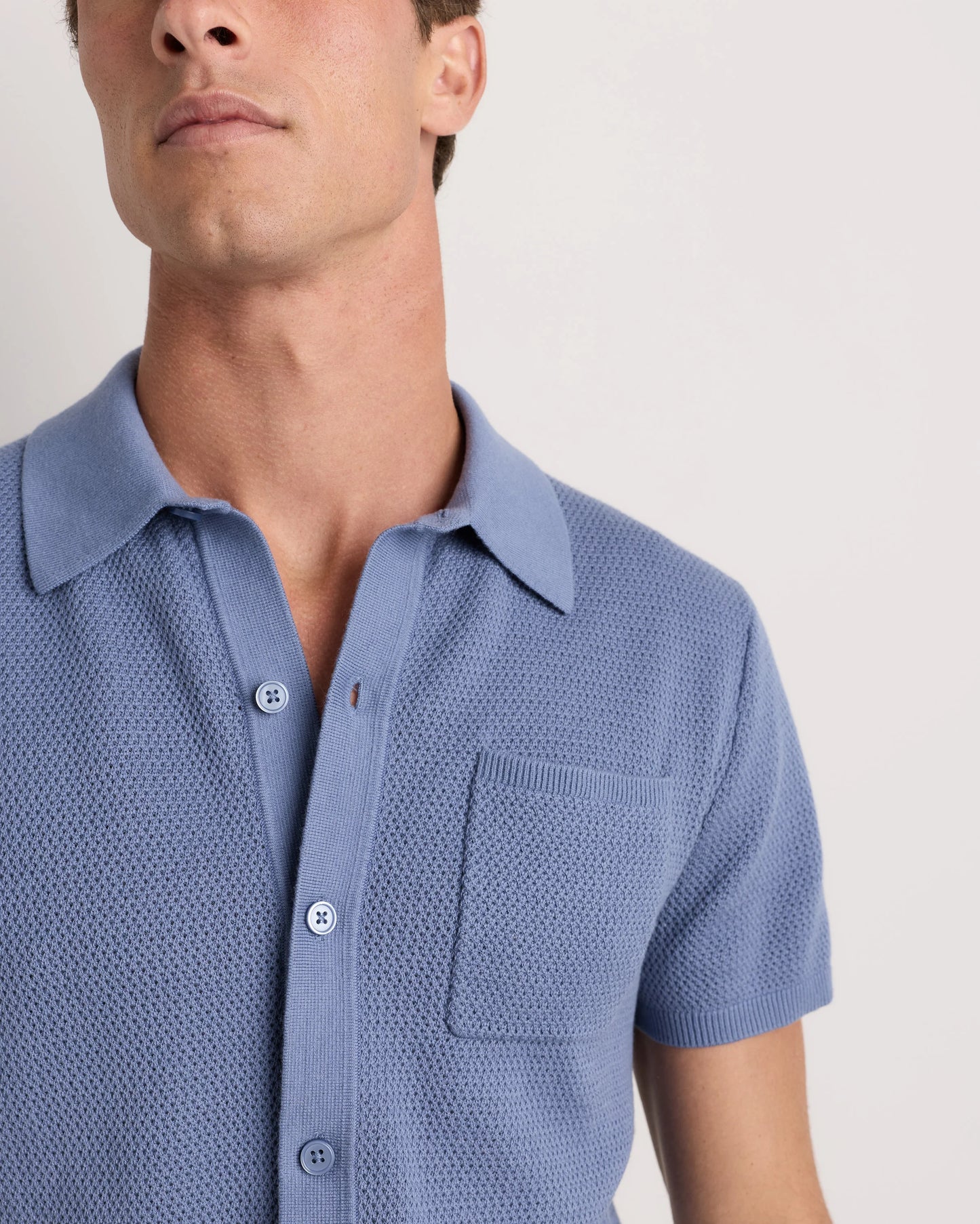 100% Organic Cotton Mesh-Stitch Button-Up Sweater Polo - XS / Speckled Beige