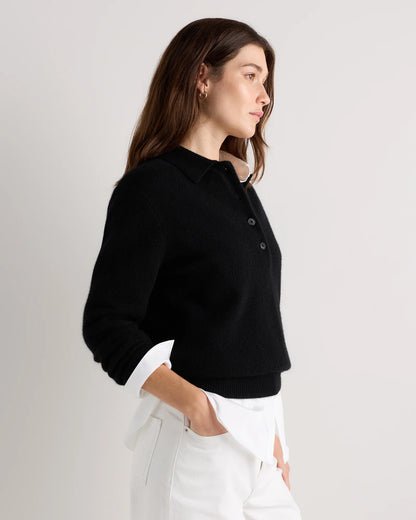 Mongolian Cashmere Button Polo Sweater - XS / Black