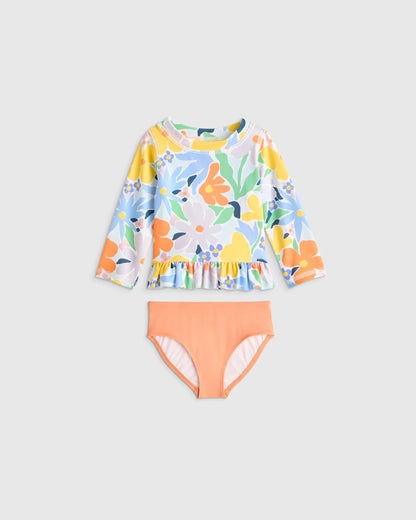 Long Sleeve Ruffle Rash Guard Two-Piece Swimsuit - 6-9M / Poolside Floral