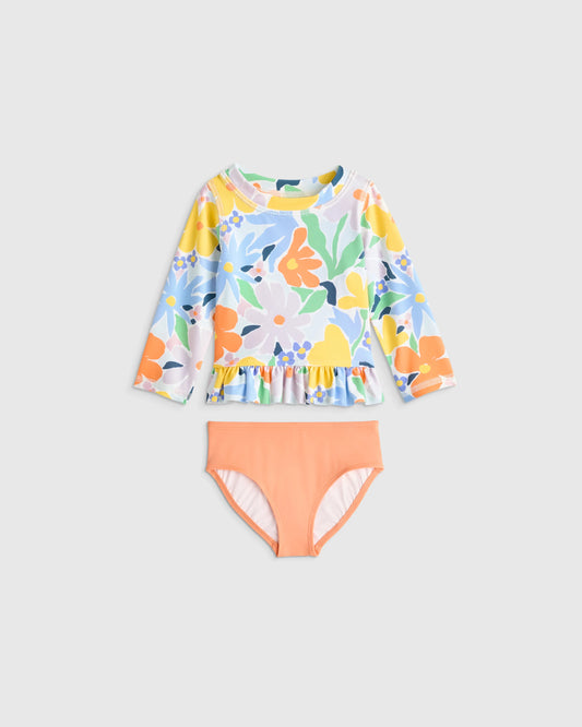 Long Sleeve Ruffle Rash Guard Two-Piece Swimsuit - 6-9M / Poolside Floral