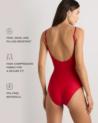 Italian Cut Out One-Piece Swimsuit - XS / Lagoon Teal Blue