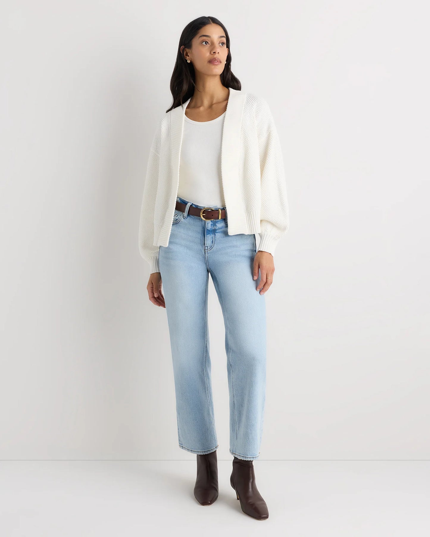 100% Organic Cotton Waffle Stitch Open Cardigan - XS / Sky Blue