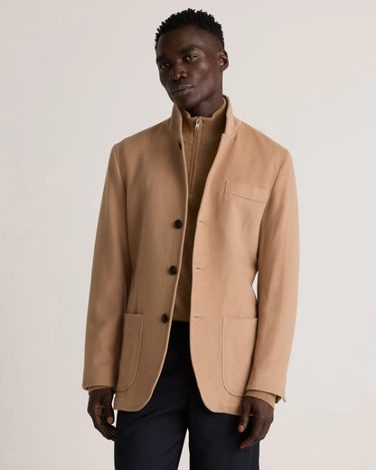 100% Mongolian Cashmere Stand Collar Blazer - S / Camel