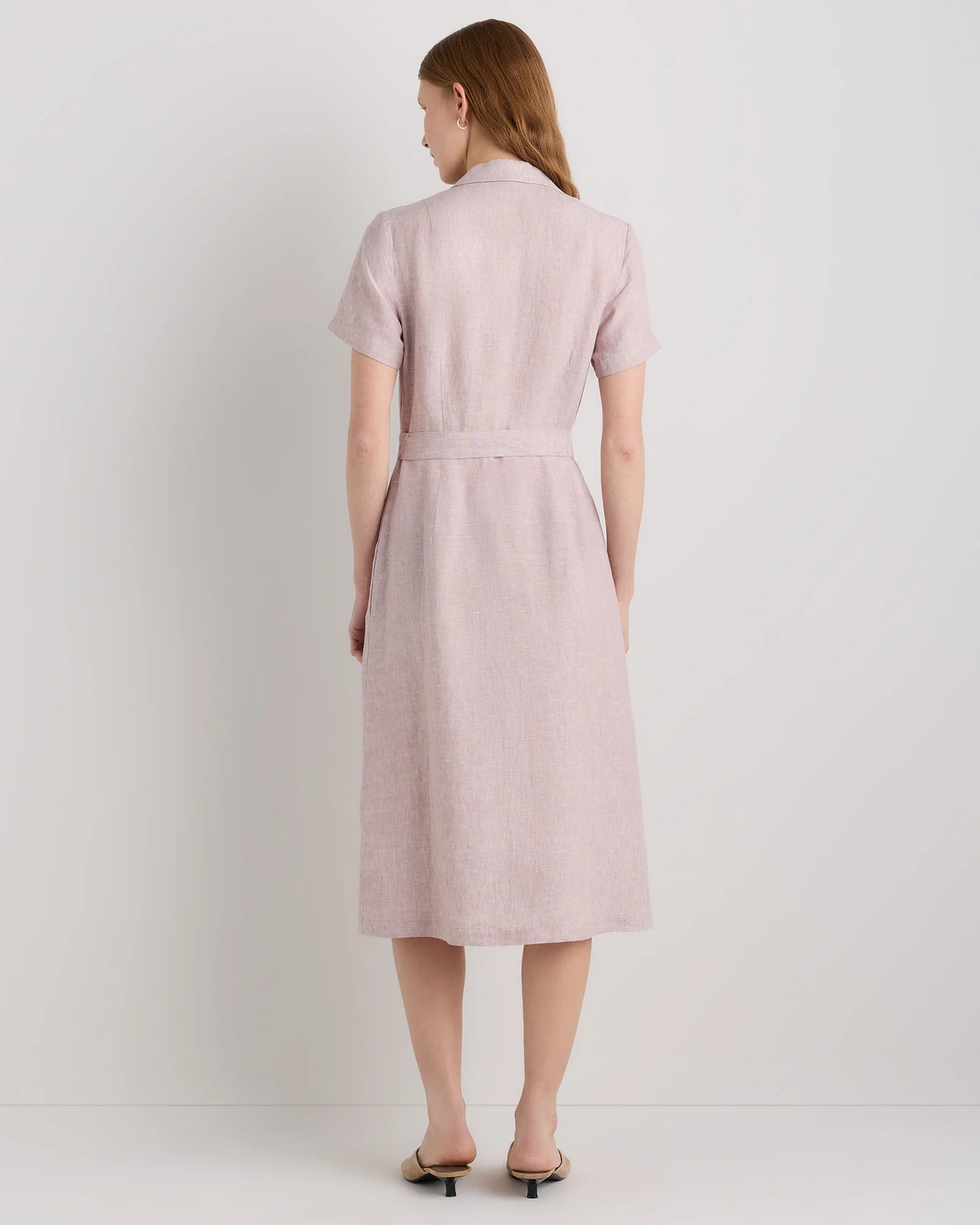 100% European Linen Button Front Dress - XS / Sky Blue Mariner Stripe