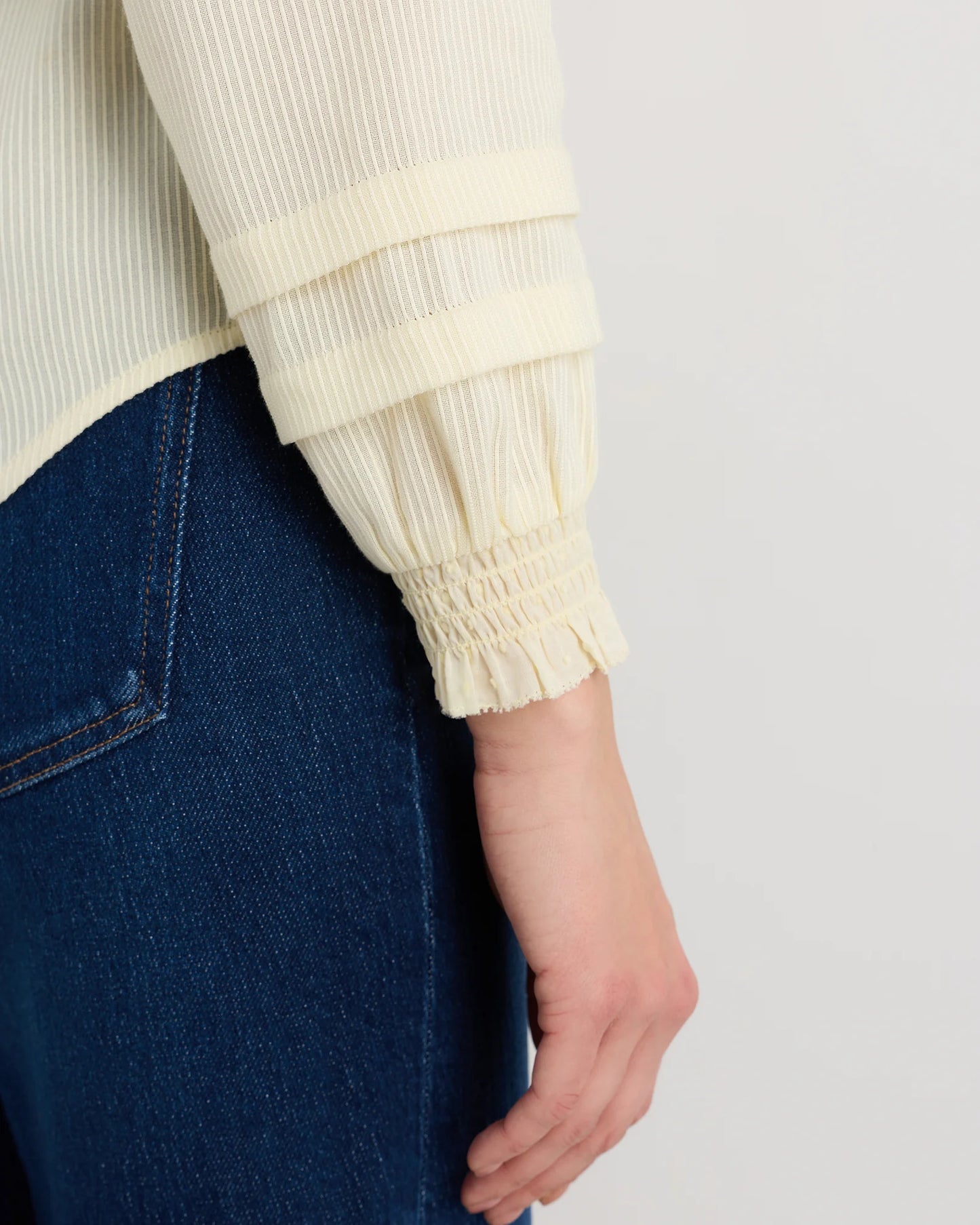 Organic Textured Cotton Peasant Blouse - XS / Pale Custard Yellow