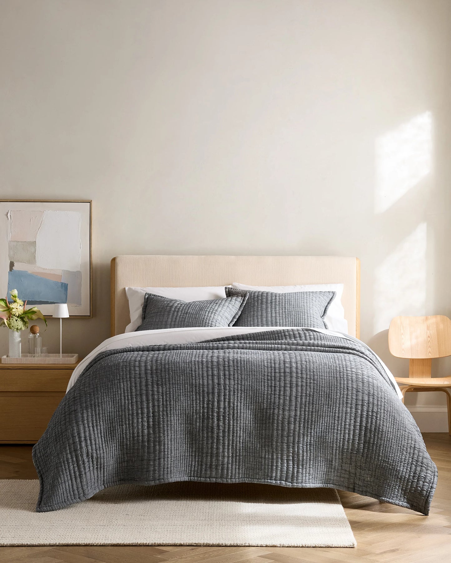 Organic Cotton Channel Stitch Coverlet Set - Twin / Coral Pink