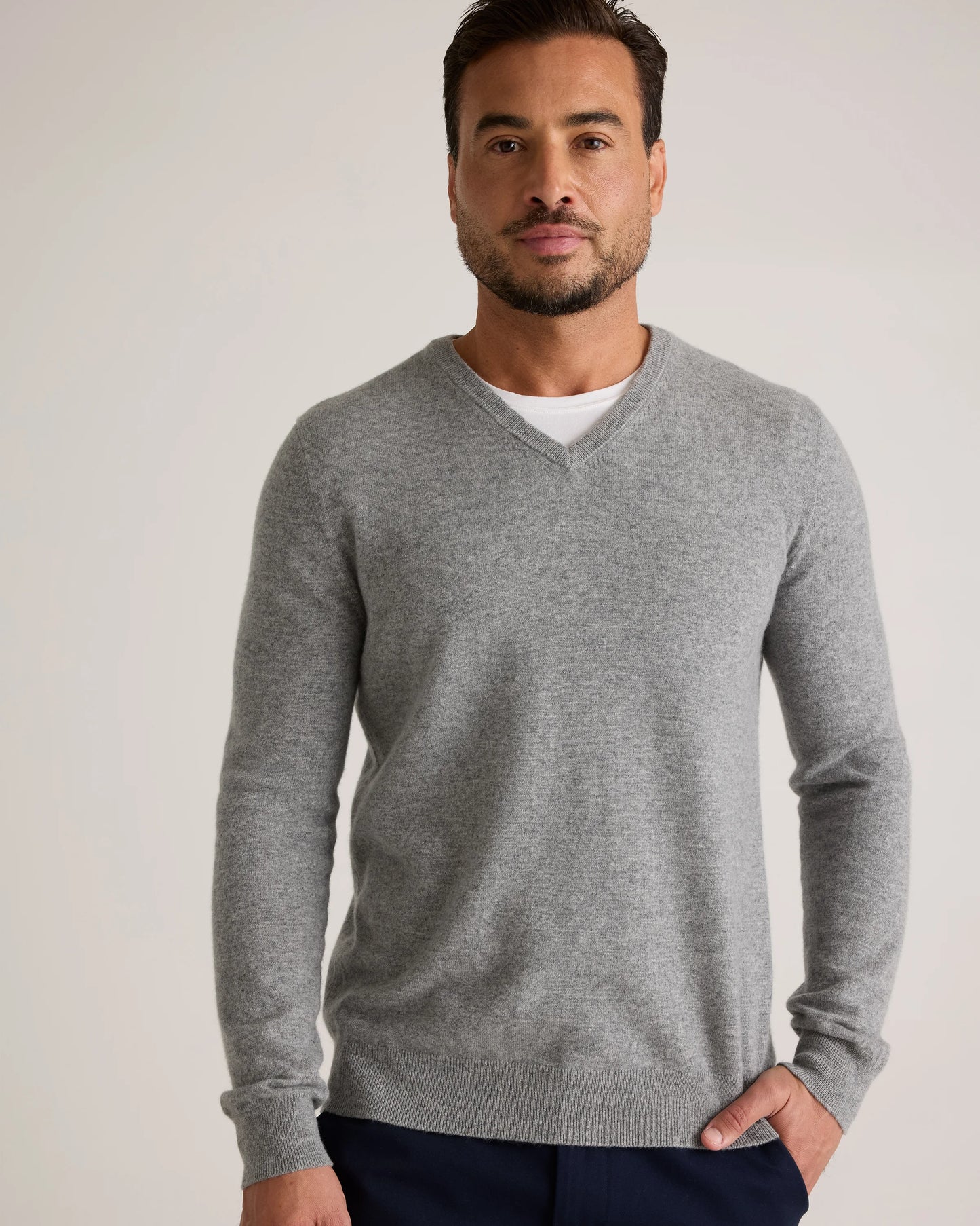 Mongolian Cashmere V-Neck Sweater - S / Oatmeal