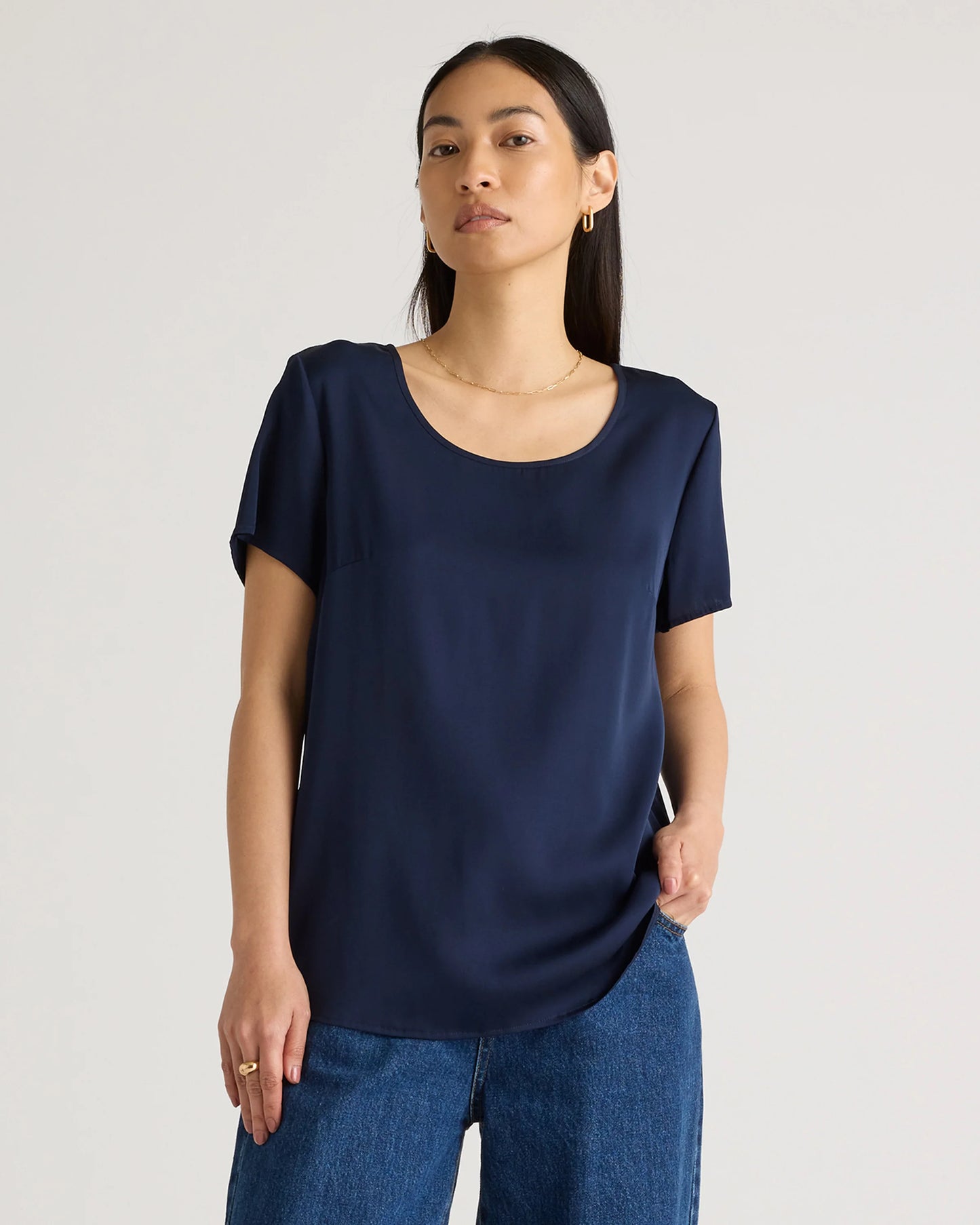 Washable Stretch Silk Tee - XS / Deep Orchid Purple