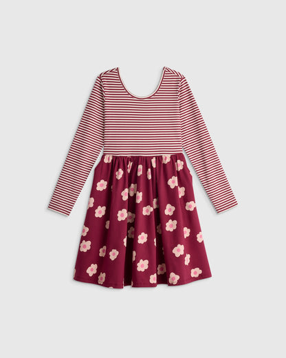 Organic Cotton Long Sleeve Skater Dress - 2T / Red Poppy Garden