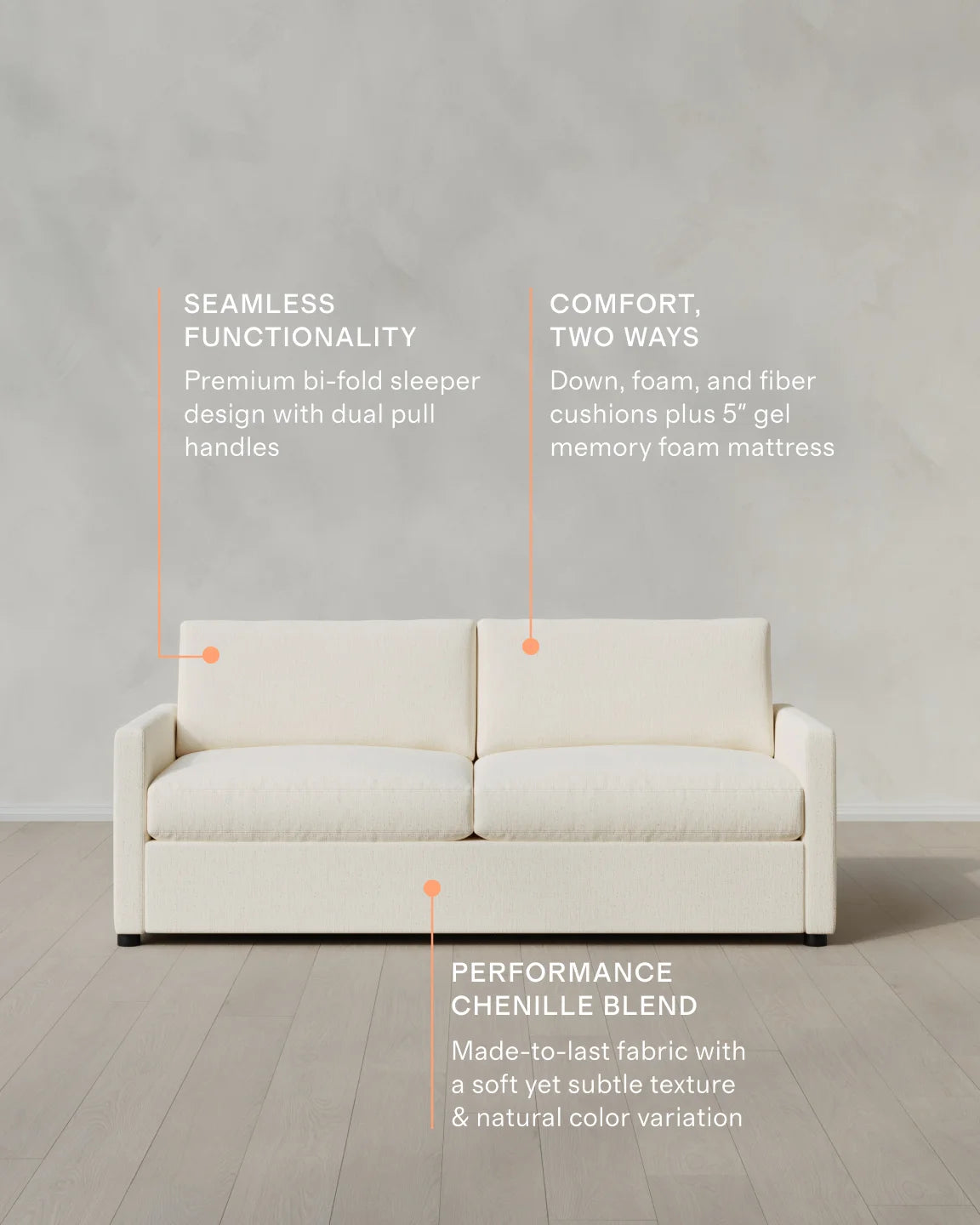 Brennan Sleeper Sofa in Performance Chenille Linen Blend - Queen / Snow