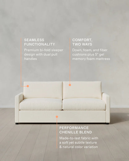 Brennan Sleeper Sofa in Performance Chenille Linen Blend - Queen / Snow