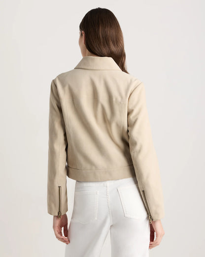 100% Suede Cropped Zip-Front Jacket - XS / Light Sand Beige