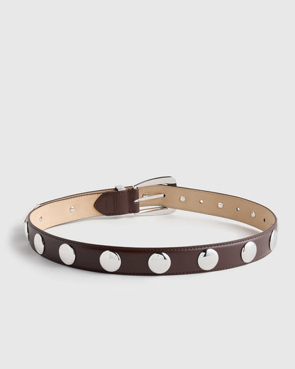 Alyssa European Leather Studded Belt - XS / Black/Silver