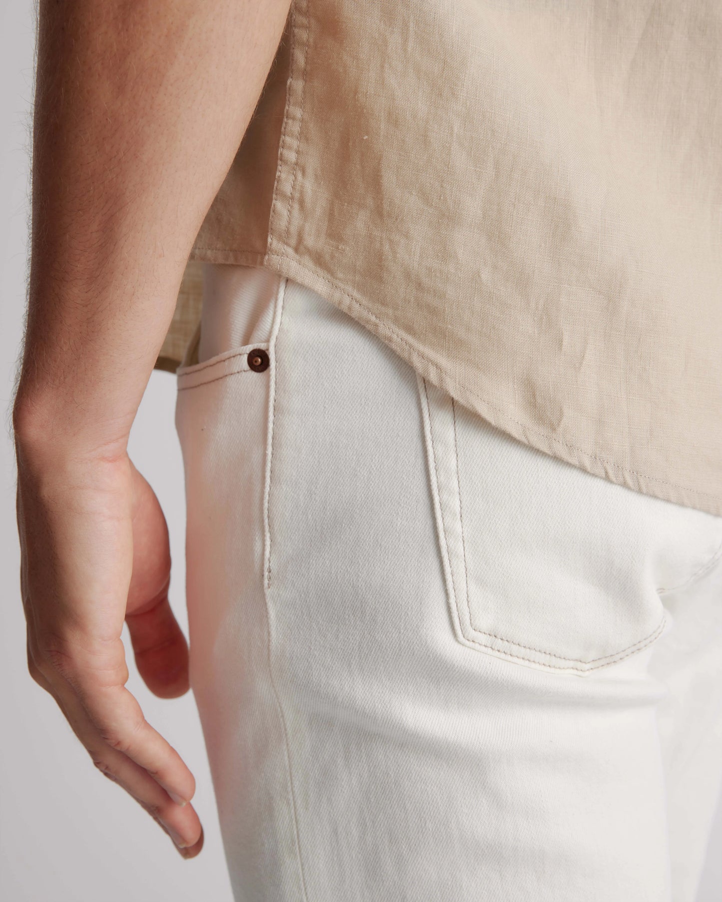 100% European Linen Relaxed Short Sleeve Shirt - XS / Taupe Brown Chambray