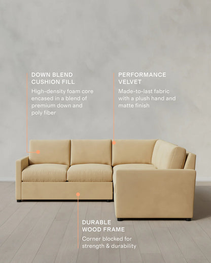 Brennan L Sectional in Performance Velvet - 99x99 / Taupe