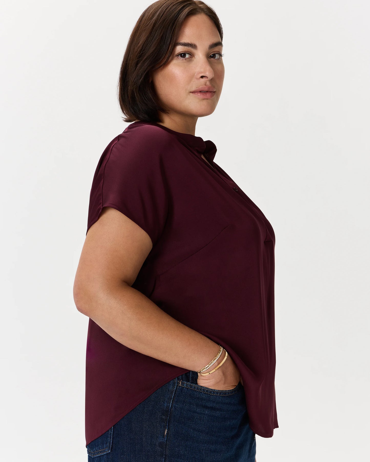 Washable Stretch Silk Dolman Sleeve Blouse - 1X / Black