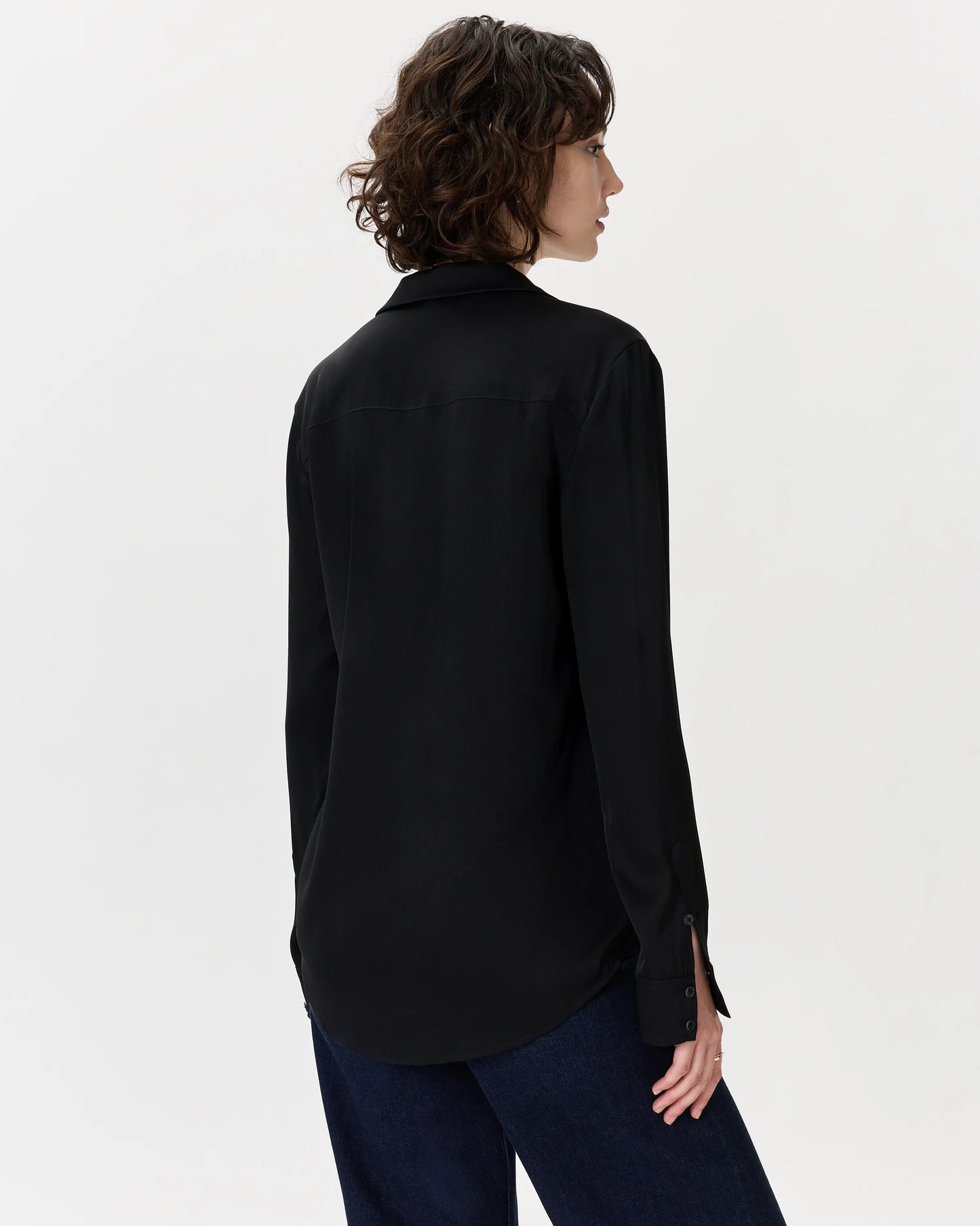 Washable Stretch Silk Notch Collar Blouse - XS / Moonstone Blue