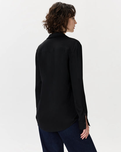 Washable Stretch Silk Notch Collar Blouse - XS / Moonstone Blue