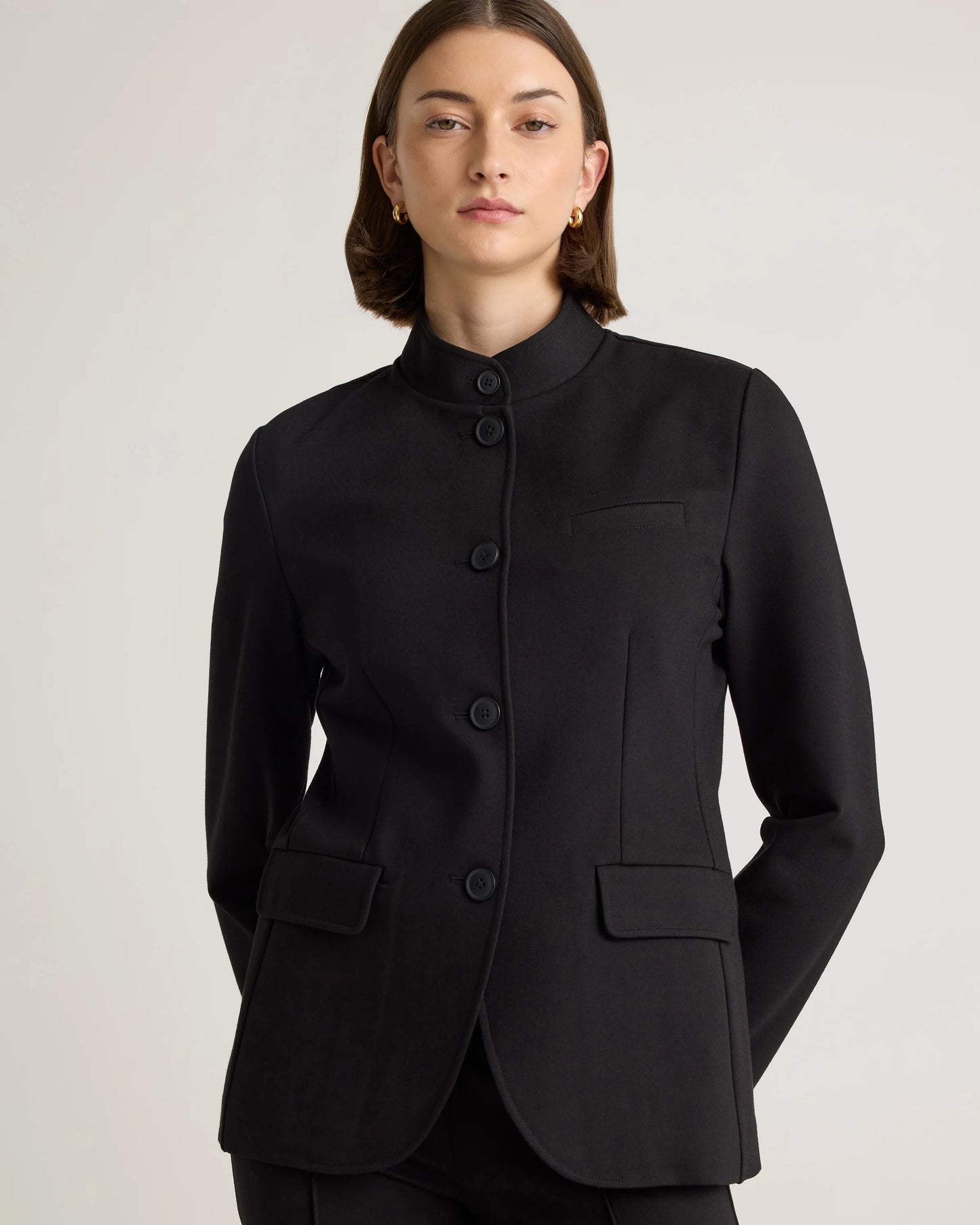 Ultra-Stretch Ponte Stand Collar Blazer - XS / Navy