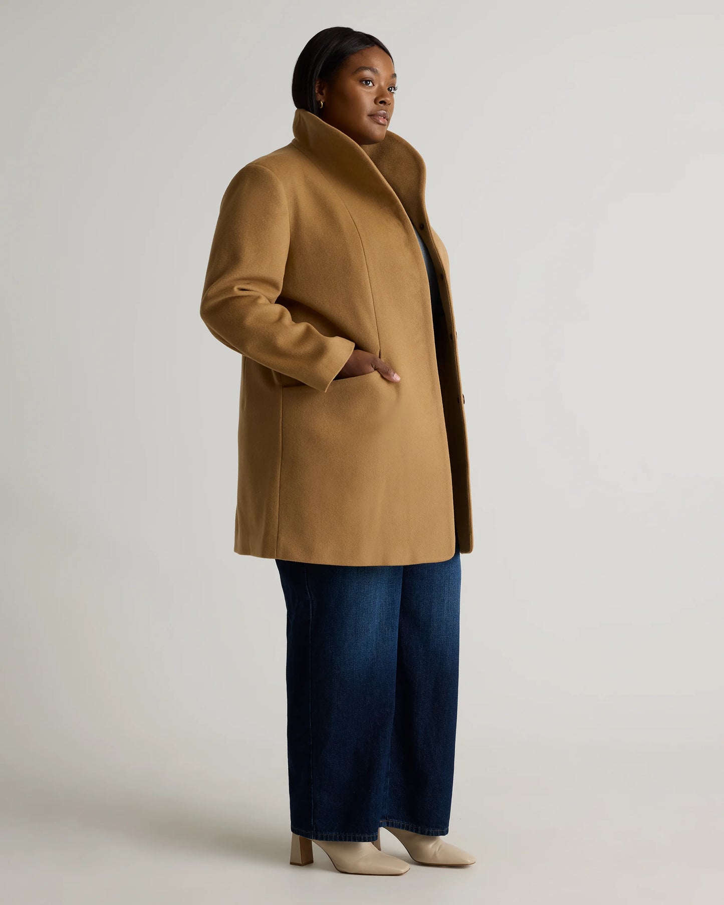 Italian Wool Cocoon Coat - 1X / Caramel
