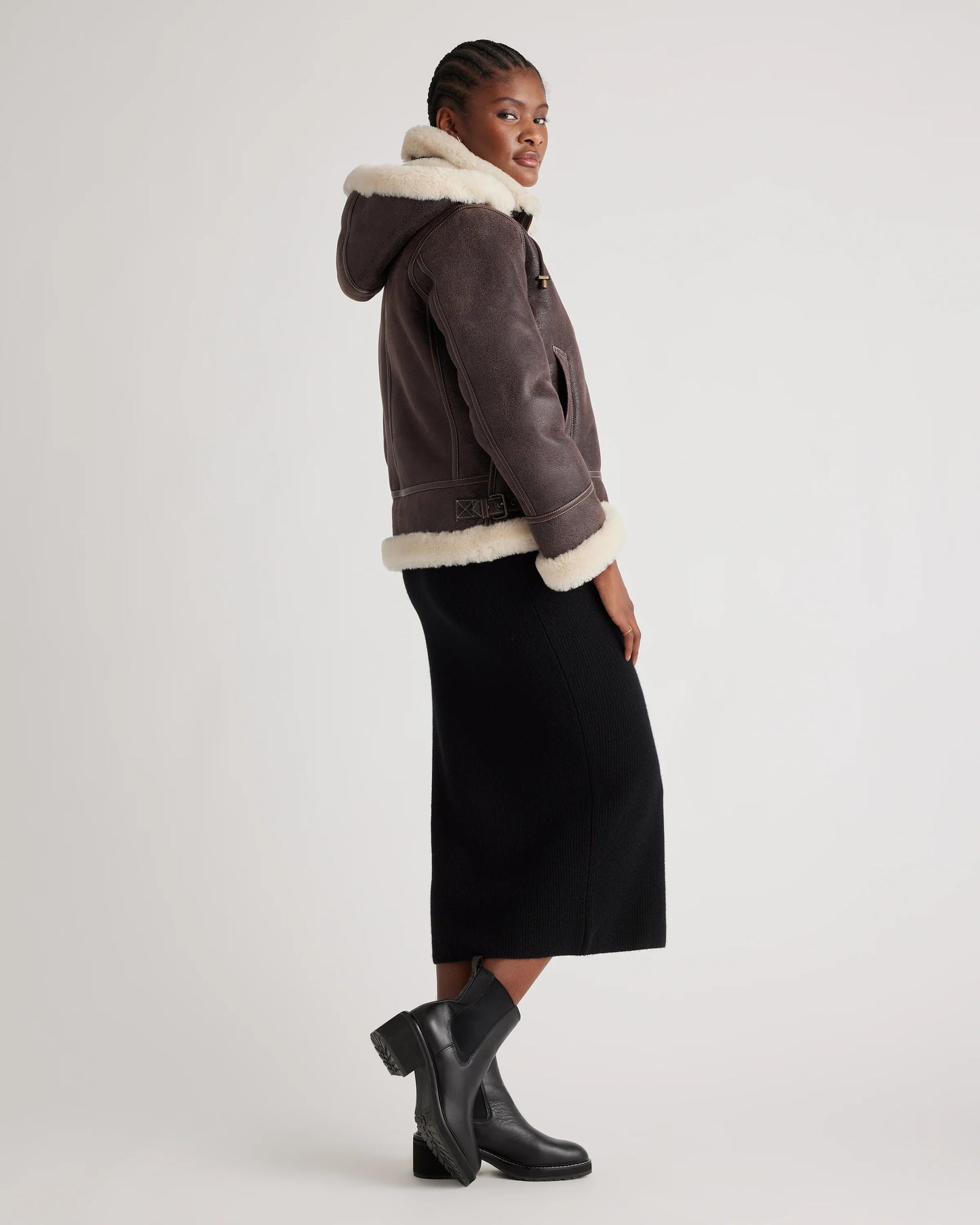 100% Shearling Cold Weather Bomber Jacket - XS / Black