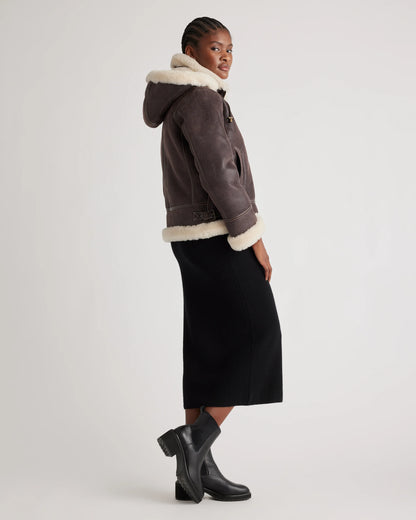 100% Shearling Cold Weather Bomber Jacket - XS / Black