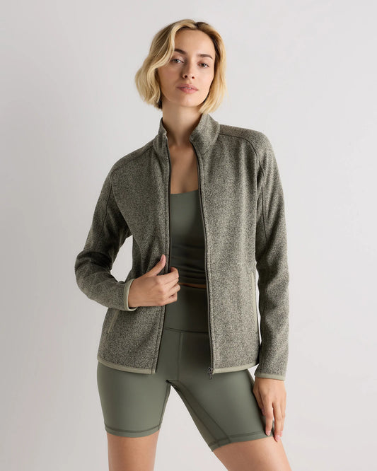 Sweater-Knit Fleece Full-Zip Jacket - XS / Heather Mineral Green