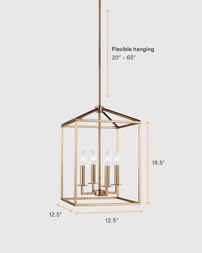 Steel Lantern Pendant Light - Small / Brass